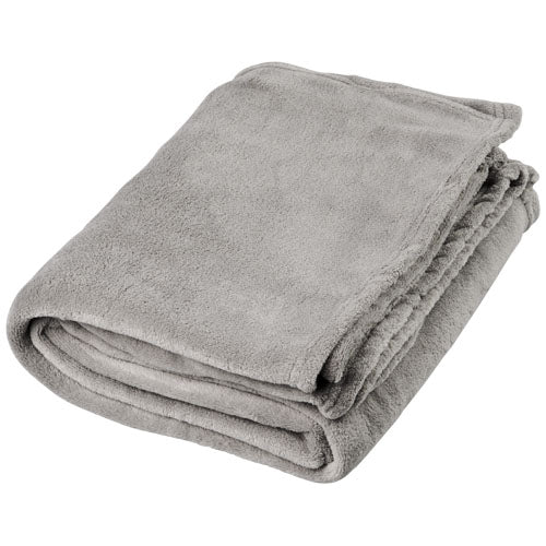 Graue Bay Plaid-Decke aus weichem Coral-Fleece, individuell gestaltbar mit Logo von Signalshop.de. Werbeartikel, Werbegeschenke, Werbemittel, Giveaway.