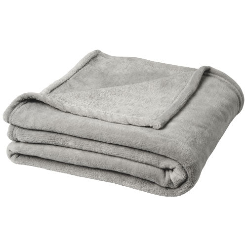 Graue Bay Plaid-Decke aus Coral-Fleece, individuell gestaltbar, ideal als Werbeartikel bei Signalshop.de