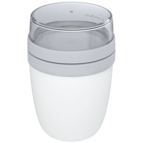 Weißer Mepal Ellipse Lunchpot mit grauem Deckel, individuell bedruckbar, ideal als Werbeartikel von Signalshop.de.