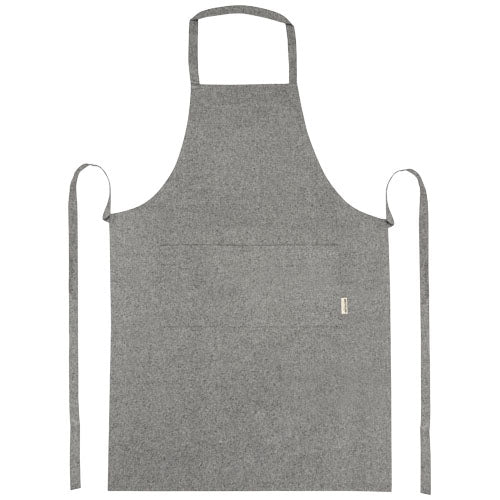 Graue recycelte Schürze aus Stoff, individuell bedruckbar mit Logo von Signalshop.de, ideal als Werbeartikel.