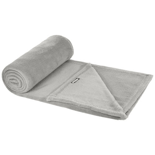 Graue RPET Coral Fleece Decke individuell bedruckbar, ideal als nachhaltiger Werbeartikel von Signalshop.de.