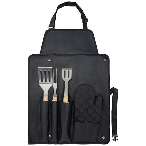 Gril 5-teiliges Grillset mit Bambusgriffen und Handschuh in Tasche, individuell gestaltbar bei Signalshop.de, Werbeartikel