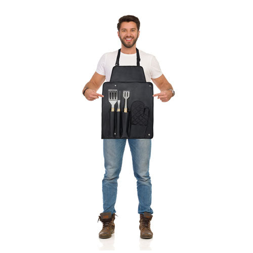 Gril 5-teiliges Grillset aus Bambus mit Handschuh, individuell bedruckbar, bei Signalshop.de. Werbeartikel, Werbegeschenke, Werbemittel, Giveaway.