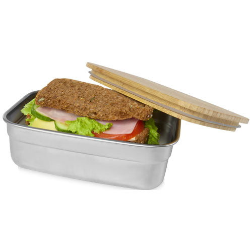 Edelstahl Brotdose mit Bambusdeckel, individuell bedruckbar, nachhaltig, von Signalshop.de, Werbeartikel.