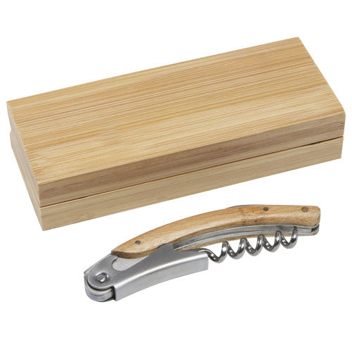 Carmenier Kellnermesser aus Holz mit Korkenzieher in Bambusbox, individuell gestaltbar, Signalshop.de Werbeartikel