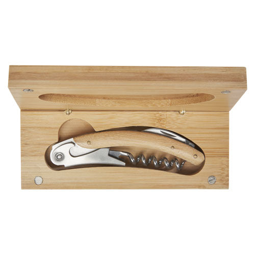 Carmenier Kellnermesser in Holzkiste, Korkenzieher in Edelstahloptik, individuell mit Logo bei Signalshop.de, Werbeartikel, Werbegeschenke, Werbemittel, Giveaway.