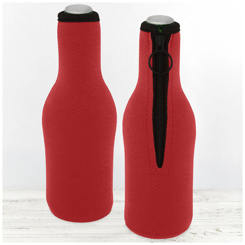Rote Fris Flaschenmanschette aus recyceltem Neopren von Signalshop.de, individuell bedruckbar, Werbeartikel.