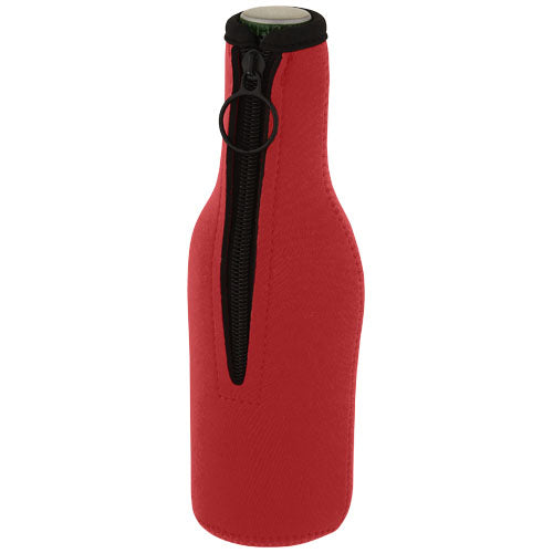 Rote Neopren-Flaschenmanschette mit Reißverschluss, recycelt und bedruckbar, von Signalshop.de, Werbeartikel.