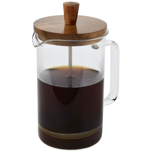 Ivorie 600 ml Kaffeebereiter aus Glas mit Holzdeckel, individuell bedruckbar, erhältlich bei Signalshop.de als Werbeartikel.
