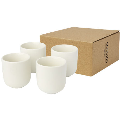 Weiße Keramik Espressotassen 90 ml, 4-teilig, individuell bedruckbar, Signalshop.de Werbeartikel.