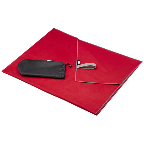 Rotes, schnell trocknendes GRS Handtuch mit Tasche, individuell bedruckbar, Signalshop.de Werbeartikel.