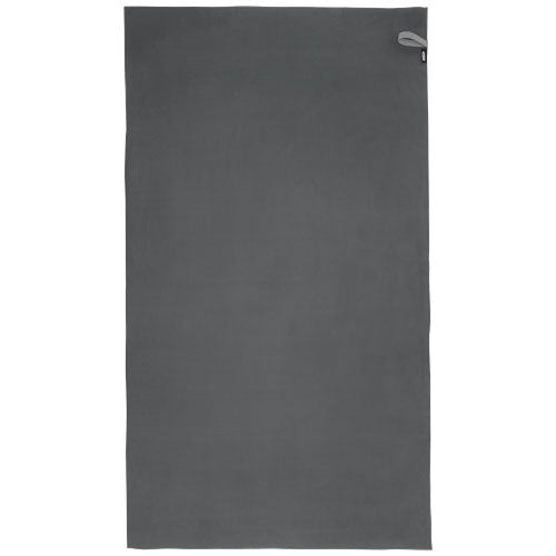 Graues, recyceltes GRS Handtuch 100x180 cm von Signalshop.de, individuell bedruckbar, ideal für Sport und Camping.