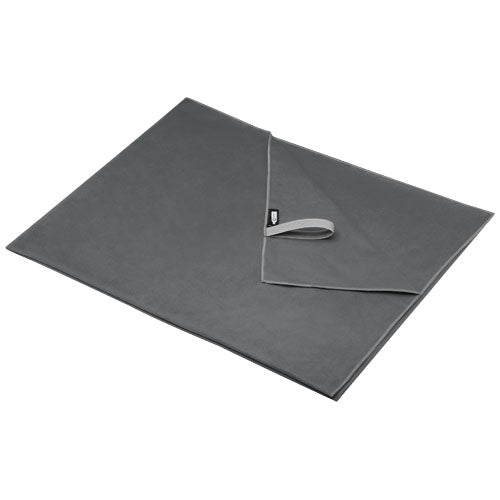 Graues, ultraleichtes GRS Handtuch 100×180 cm von Signalshop.de, individuell mit Logo bedruckbar. Werbeartikel.