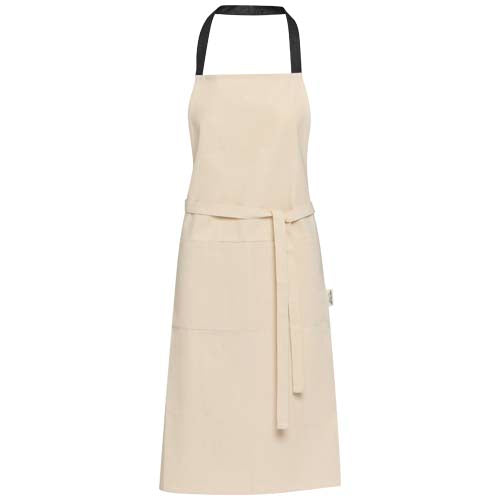 Beige Nia Schürze aus recycelter Baumwolle, individuell bedruckbar, Signalshop.de Werbeartikel, nachhaltig.