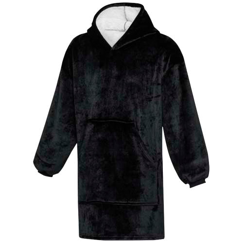 Schwarze Denali GRS Hoodie-Decke aus recyceltem Material mit Kapuze, individuell bedruckbar bei Signalshop.de. Werbeartikel, Werbegeschenke, Werbemittel, Giveaway.