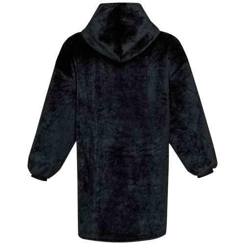 Denali GRS Hoodie-Decke in Schwarz, nachhaltig recycelt, mit Kapuze, individuell bedruckbar, Signalshop.de Werbeartikel.
