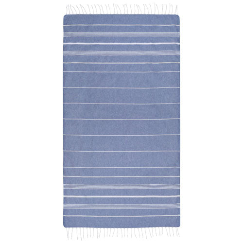 Blaues Hammam Baumwollhandtuch mit Streifen, individualisierbar mit Logo, Signalshop.de Werbeartikel Giveaway