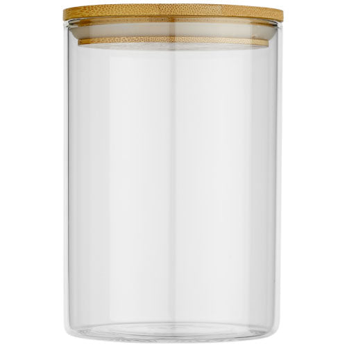 Boley 550 ml Glasbehälter mit Bambusdeckel, ideal für Lebensmittelaufbewahrung, individualisierbar bei Signalshop.de, Werbeartikel, Werbegeschenke, Werbemittel, Giveaway.
