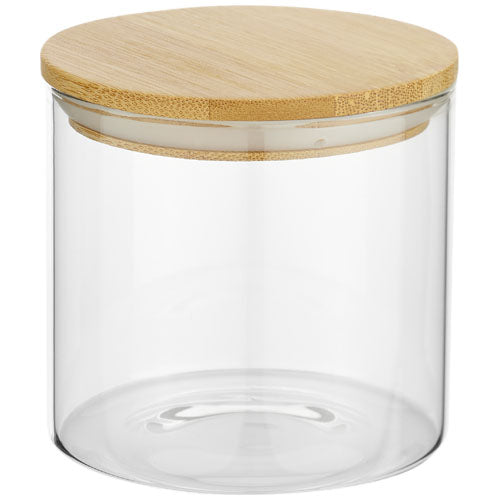 Boley 320 ml Glasbehälter mit Bambusdeckel, ideal für Lebensmittelaufbewahrung, von Signalshop.de; individuell gestaltbar.