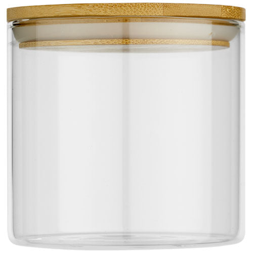 Boley 320 ml Glasbehälter mit Bambusdeckel, nachhaltig, individuell gestaltbar, Signalshop.de Werbeartikel.