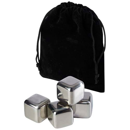 Froz Edelstahl Eiswürfel Set mit schwarzem Beutel, individuell gestaltbar, Signalshop.de Werbeartikel Giveaway
