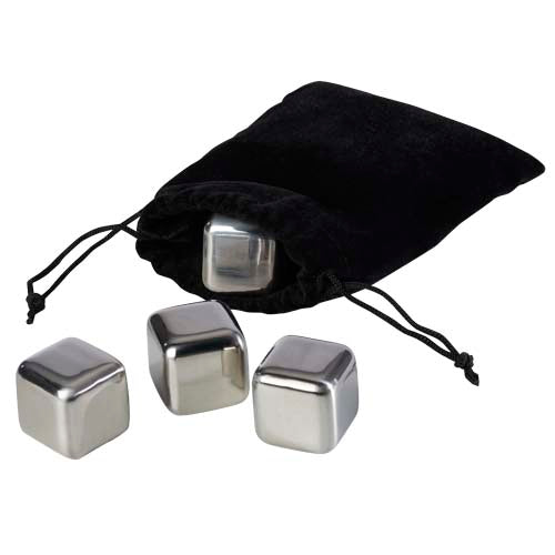 Froz Edelstahl-Eiswürfel Set in schwarzem Beutel, individuell gestaltbar, Signalshop.de Werbegeschenke.
