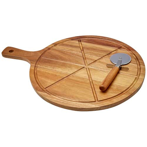 Timberito Pizza Set aus Holz mit Schneider, individuell gestaltbar, ideal für Küche, Signalshop.de Werbeartikel.