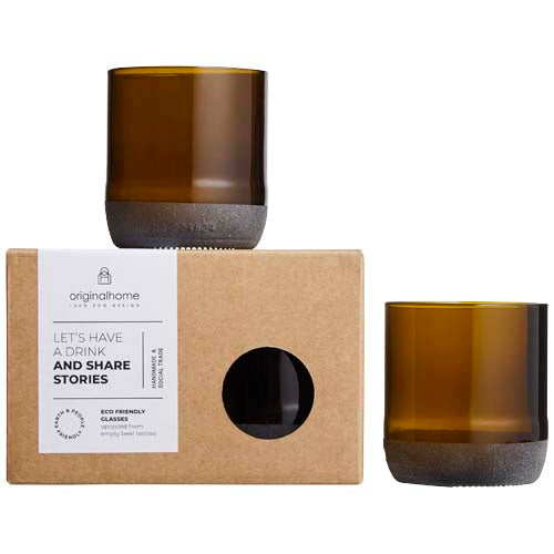 Originalhome 160 ml Trinkglas Set aus recyceltem Glas, braun, nachhaltig, Signalshop.de Werbeartikel Giveaway.