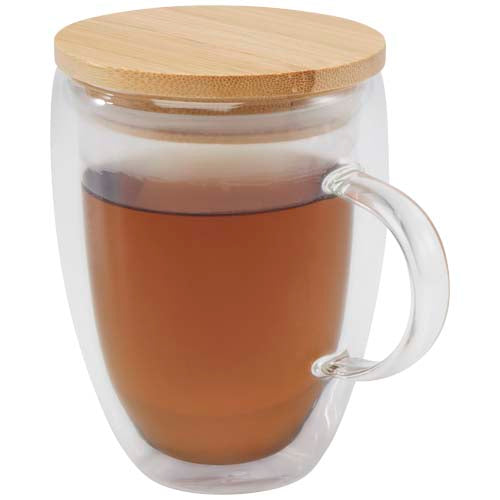 Leona 350 ml Glasbecher mit Bambusdeckel, individuell gestaltbar, von Signalshop.de; Werbeartikel, Werbegeschenke, Werbemittel, Giveaway.