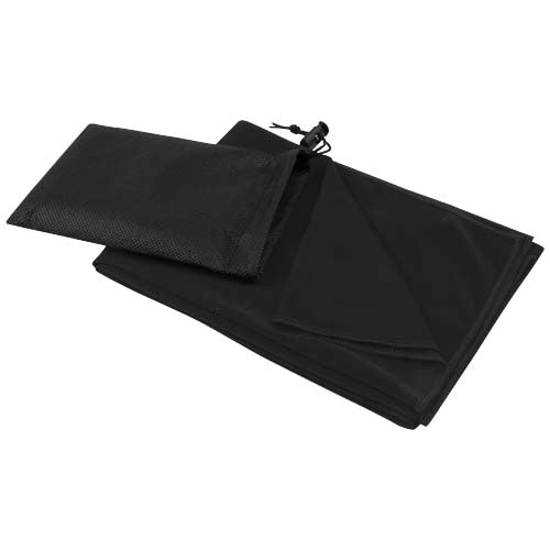 Schwarzes Lucas RPET Sporthandtuch 50×100 cm, individuell mit Logo bedruckbar, von Signalshop.de. Werbeartikel, Werbegeschenke, Werbemittel, Giveaway.