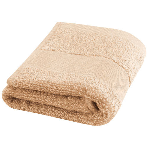 Sophia 450 g/m² Baumwollhandtuch in Beige, nachhaltig, individuell gestaltbar mit Logo, Signalshop.de Werbeartikel.