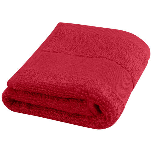 Rotes Sophia Baumwollhandtuch 30x50 cm, nachhaltig, individuell mit Logo gestaltbar, von Signalshop.de, Werbeartikel.