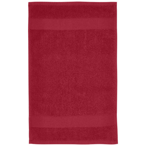 Rotes Sophia 450 g/m² Baumwollhandtuch 30x50 cm, nachhaltig, individuell gestaltbar, Werbeartikel auf Signalshop.de.