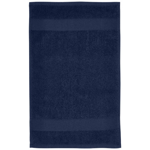 Blaues Sophia Baumwollhandtuch 30x50 cm, nachhaltig, individuell mit Logo gestaltbar, von Signalshop.de. Werbeartikel.