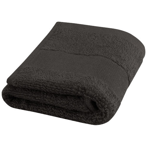 Sophia 450 g/m² Baumwollhandtuch in Schwarz, 30x50 cm, individuell mit Logo gestaltbar, nachhaltig, Signalshop.de Werbeartikel.