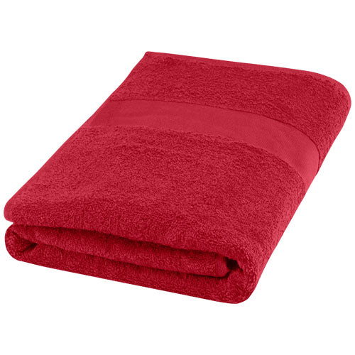 Rotes Amelia Baumwollhandtuch 70x140 cm, individuell mit Logo bedruckbar, nachhaltig, Signalshop.de Werbeartikel.