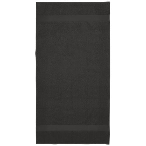 Schwarzes Amelia Baumwollhandtuch 70x140 cm, individuell mit Logo gestaltbar, nachhaltig, Signalshop.de, Werbeartikel