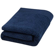 Nora 550 g/m² Baumwollhandtuch in Blau, 50x100 cm, nachhaltig, individuell mit Logo bei Signalshop.de bedruckbar, Werbeartikel.