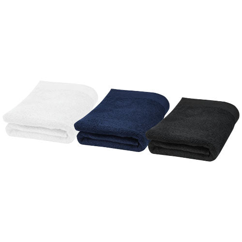 Ellie 550 g/m² Baumwollhandtuch in Weiß, Blau und Schwarz, nachhaltig, individuell bedruckbar, Signalshop.de Werbeartikel.