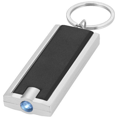Schwarzes Castor LED-Schlüssellicht mit silbernem Gehäuse, individuell mit Logo bedruckbar bei Signalshop.de, Werbeartikel.