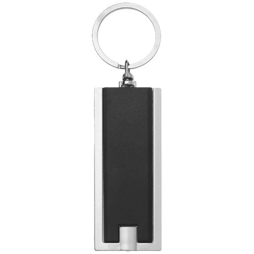 Schwarzes Castor LED-Schlüssellicht mit silbernem Rahmen, individuell gestaltbar, erhältlich bei Signalshop.de, Werbeartikel.