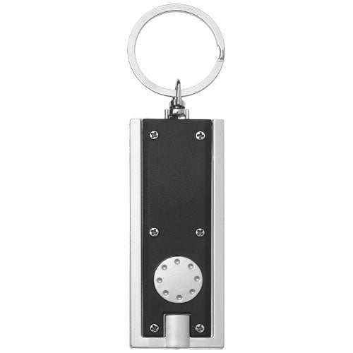 Schwarzes Castor LED-Schlüssellicht, rechteckig, individuell bedruckbar, erhältlich bei Signalshop.de als Werbeartikel.