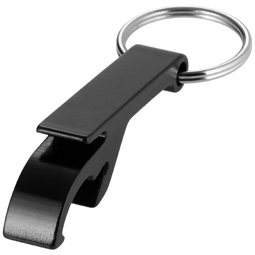 Schwarzer Tao Schlüsselanhänger mit Flaschen- und Dosenöffner, individuell gestaltbar, Signalshop.de Werbeartikel.