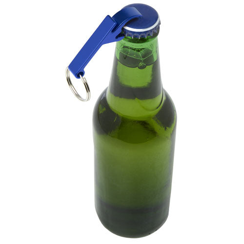 Blauer Tao Schlüsselanhänger mit Flaschenöffner, individuell gestaltbar, von Signalshop.de als Werbeartikel.
