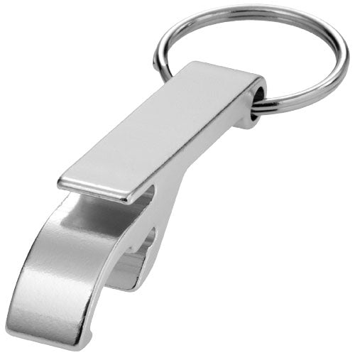 Silberner Schlüsselanhänger mit Flaschenöffner von Signalshop.de, individuell bedruckbar; Werbeartikel, Werbegeschenk.