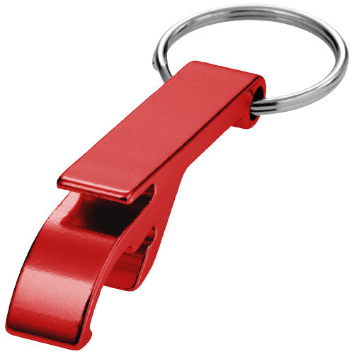 Roter Schlüsselanhänger mit Flaschenöffner aus Metall, individuell gestaltbar, erhältlich bei Signalshop.de, Werbeartikel, Werbegeschenke, Werbemittel, Giveaway.