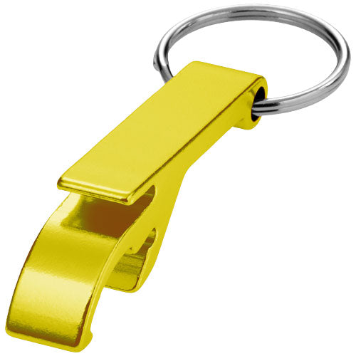 Gelber Tao Schlüsselanhänger mit Flaschenöffner, individuell gestaltbar, Signalshop.de Werbeartikel, Giveaway.