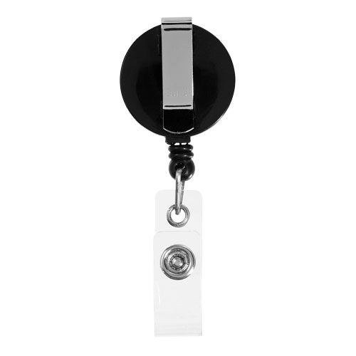 Schwarzer Lech Rollerclip Schlüsselanhänger aus Metall und Kunststoff, individuell bedruckbar bei Signalshop.de, ideal als Werbeartikel, Werbegeschenk, Werbemittel oder Giveaway.