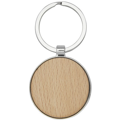 Runder Schlüsselanhänger aus Buchenholz mit Metallring, individuell gestaltbar, von Signalshop.de; Werbeartikel, Werbegeschenke, Werbemittel, Giveaway.