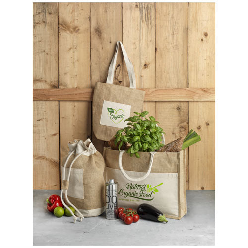 Mumbay Jute Tragetasche 18L aus Baumwolle, naturfarben, mit Logo bedruckt, Werbeartikel bei Signalshop.de.